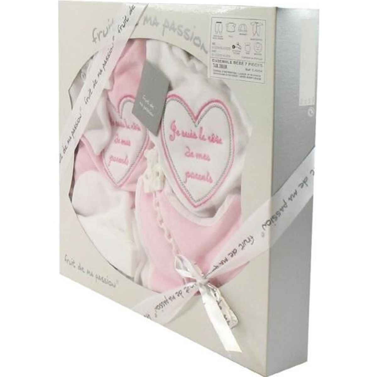 Coffret Ensemble Bebe 7 Pieces 3 A 6 Mois Blanc Et Rose Je Suis Le Reve De Mes Parents Cdiscount Puericulture Eveil Bebe