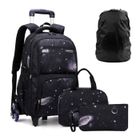 LECOO Cartable à roulettes Garcon,Sac à Dos Cartable Étudiants 8 9 10 11 12 13 14 Ans CE2 CM1 2 6E,Style ciel étoilé noir et bleu-4PCS