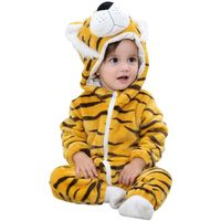 Pyjama,Bebe Combinaison Pyjama,Grenouillère Barboteuse À Capuche,Bébé Combinaison Hiver Forme Animal Déguisement(tigre-70cm)