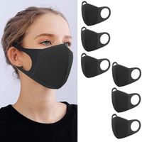 Masque Anti-Poussière Visage Bouche Noir Adulte Réutilisable - Lot de 6