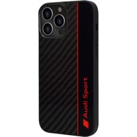 Coque de protection sport pour iPhone 13 Pro en carbone véritable sous licence Audi AG noir/rouge