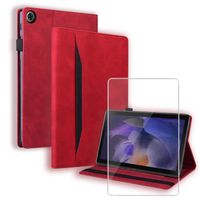 Verre trempé + Coque Pour Samsung Galaxy Tab A9 8.7" Étui de Cuir PU avec Fonction Support Housse de Protection Tablette ,Rouge