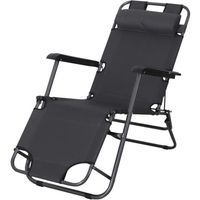 Outsunny Chaise Longue inclinable transat Bain de Soleil fauteuil relax jardin 2 en 1 Pliant têtière Amovible Gris
