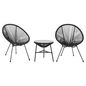 Ensemble table et chaise de jardin MVS Ensemble de salle à manger d'extérieur 3 pcs Contemporain Rotin PVC Noir ®Contemporain®OPYTIU®