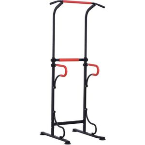 BARRE POUR TRACTION HOMCOM Station de musculation multifonctions barre de traction chaise romaine hauteur réglable acier noir rouge
