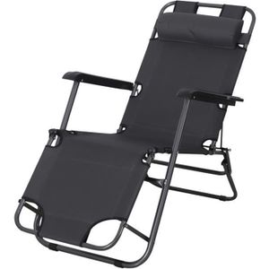 CHAISE LONGUE Outsunny Chaise Longue inclinable transat Bain de Soleil fauteuil relax jardin 2 en 1 Pliant têtière Amovible Gris