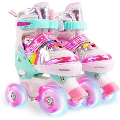 Patins à Roulettes Sirène MoSoulais – 4 Roues Lumineuses, Ajustables (XS/S/M), Roulements ABEC-7, Freins Avant, Pour Filles Et Garçons