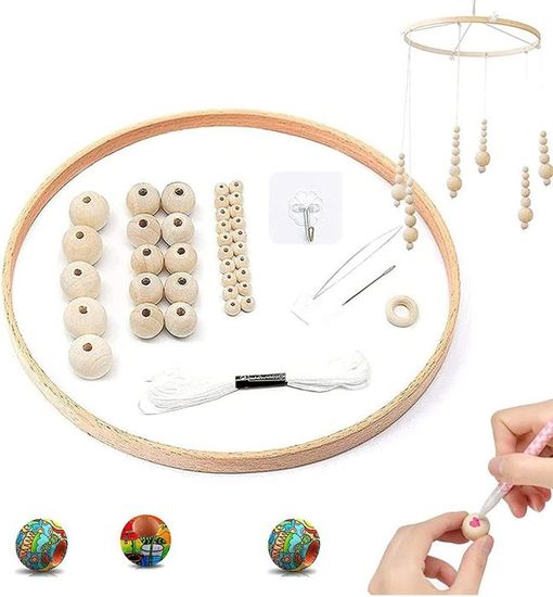 Kit Carillon à Vent Dinosaures – 10 Pièces Bois à Peindre, Tubes Métalliques, Rubans, Pinceaux, Pour Enfant, Fête, Anniversaire, DIY Créatif
