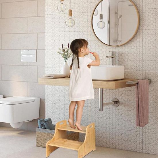 Cateam Marchepied En Bois Pour Enfants - Tabouret Sensoriel Noir Avec Pieds Extensibles Et Anti-Dérapants - Idéal Tout-Petits