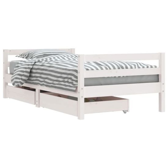 Lit Enfant Simple 80x160 Cm En Bois De Pin Blanc Avec Sommier Lattes Et Matelas - Neuf