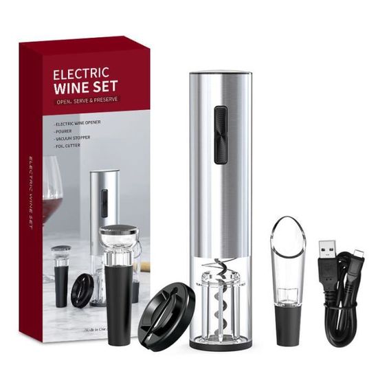 Tire-bouchon électrique 5 En 1 Rechargeable - Avec Coupe-capsule, Distributeur De Vin Et Pompe à Vide