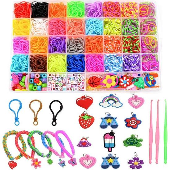 Kit De 2800 élastiques à Bracelets – 32 Couleurs, Loom Bands Avec Accessoires (S-clips, Perles, Breloques) – Coffret De Bricolage