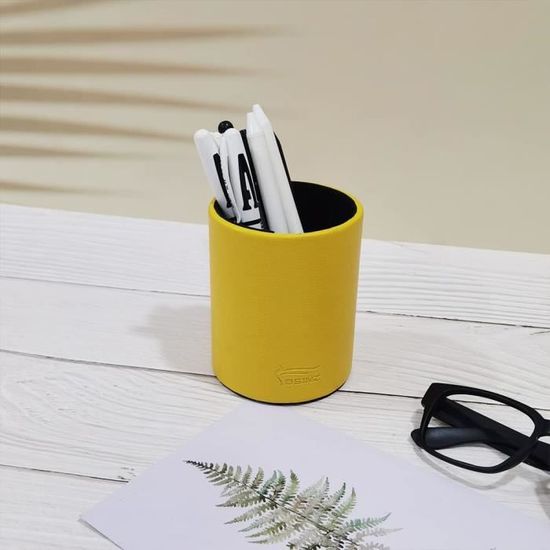 Fosinz Pot à Crayons Rond Cuir Synthétique Noir – Élégant & Pratique Pour Bureau, Maison, École
