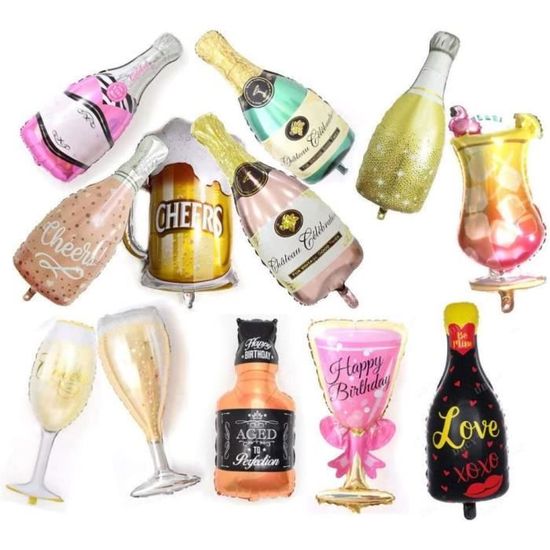 Bouteille de Champagne en Or Rose Ballon Anniversaire Verre à vin gobelet décoration de Cocktail de fête Mousseux Flamant Rose