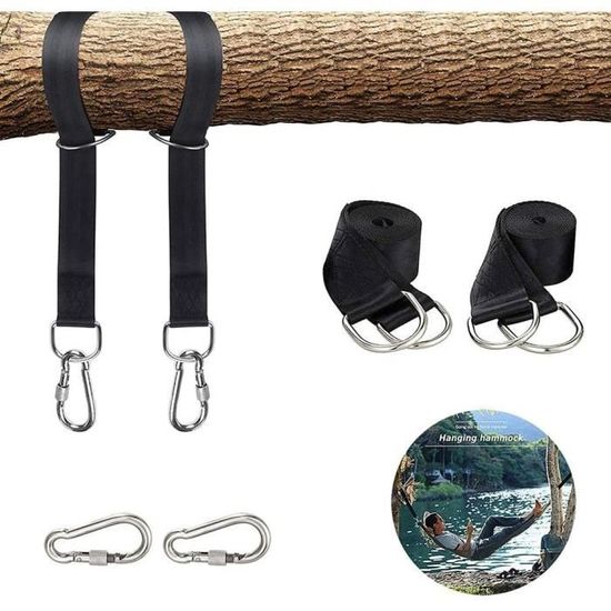 2 Pièces Sangles De Hamac Avec Mousquetons Et Anneaux En D - Fixation Robuste Pour Hamac, Balançoire Arbre - Charge Jusqu'à 200kg