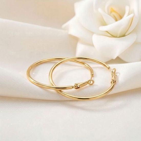 Boucles D'oreilles Créoles Jonc 4 Rangs Plaqué Or Jaune 750 - Femme