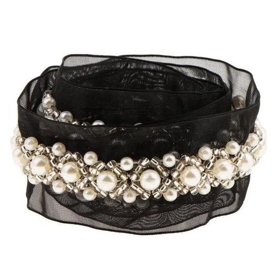 Ruban Dentelle Avec Perles Noires - 2,7 M De Long, 44 Mm De Large - Appliqué à Franges Pour Couture, Mariage, Déco Vêtements Et Accessoires