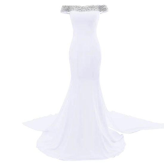 Robe De Soiree Cocktail Longue Blanche Sirene Sexy Femme Col