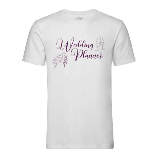 T-shirt Homme Col Rond Blanc Wedding Planner Calligraphie Mariage Noces Fiancée