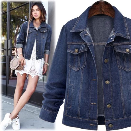 Veste Jean Femme YESOK - Denim Oversized Vintage Pour Look Décontracté