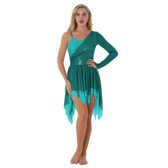 CHICTRY Robe Danse Classique Femme Longue Fendue Maille Transparente - Justaucorps Gymnastique Patinage