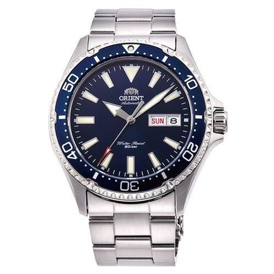 Montre Orient pour homme ronde fond bleu bracelet acier jour