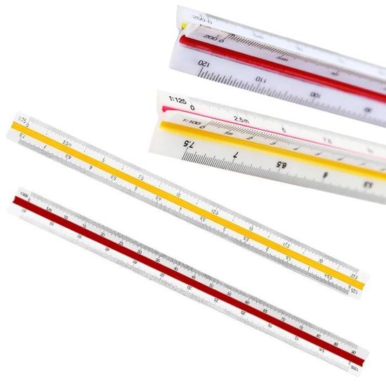 2 Righelli Triangolari In Metallо - 30 Cm, Con Scale Multiple Per Architetti