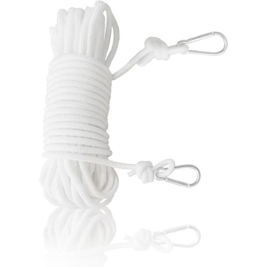 Corde à linge avec crochet, corde tissée de 15 m, avec mousqueton ...