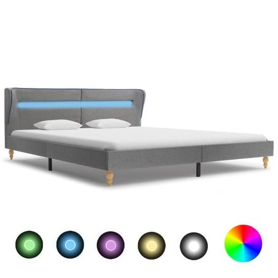 SUC Cadre de lit avec LED Gris clair Tissu 160 x 200 cm  SUC1