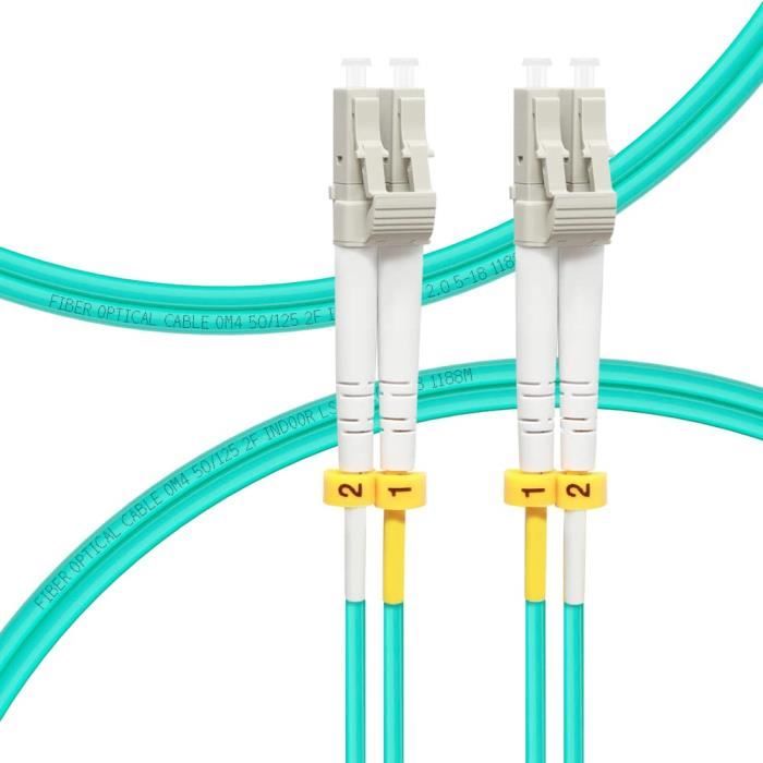 Lot De 2 Câbles Patch Fibre Optique LC-LC OM4 0,2 M - Multimode 50/125 µm, LSZH - Pour 10G/40G/100G Ethernet, Data Center - 1