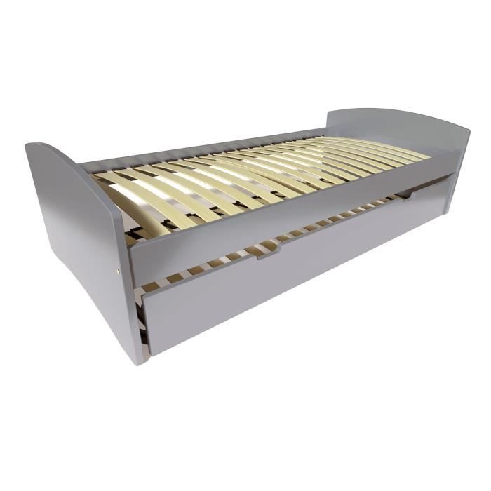 ABC MEUBLES - Lit gigogne Happy pin massif - 80x190 cm - Gris aluminium