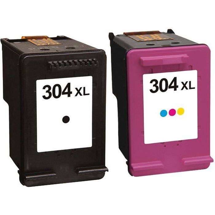 Pack 2 cartouches d'encre N° 304 XL Noir et Couleur Grande Capacité pour imprimante HP ENVY 5030