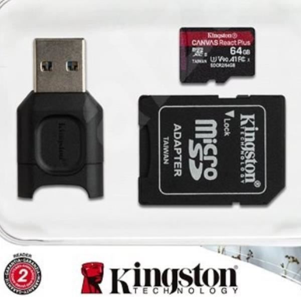 STOCKAGE, Cartes mémoire, Micro SD, Kingston 64 Go Microsd React Plus + ad + mlp