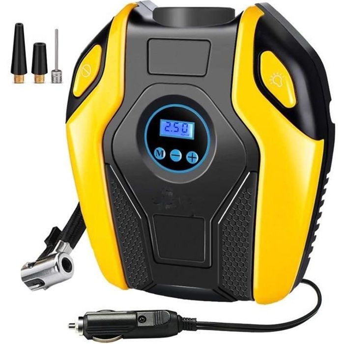 BOBLOV Compresseur d'Air Portatif 12V, Gonfleur de Pneu de Voiture Numérique avec Lampe LED Display LCD 120W 150PSI 25 L/Min Adapté