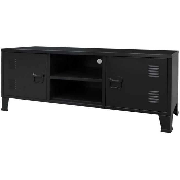 RIN Meuble TV Métal Style industriel 120 x 35 x 48 cm Noir