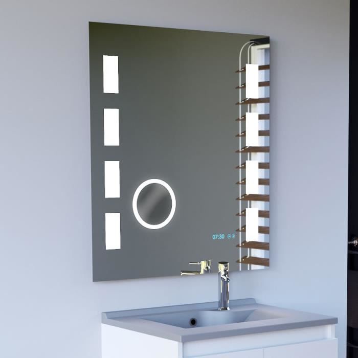 Miroir anti-buée EXCELLENCE 80x80 cm - éclairage intégré à LED, interrupteur sensitif, loupe et heure