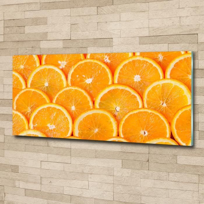 Tulup 125x50cm Tableau sur verre acrylique- Nourriture boissons - Tranches D'orange - Orange