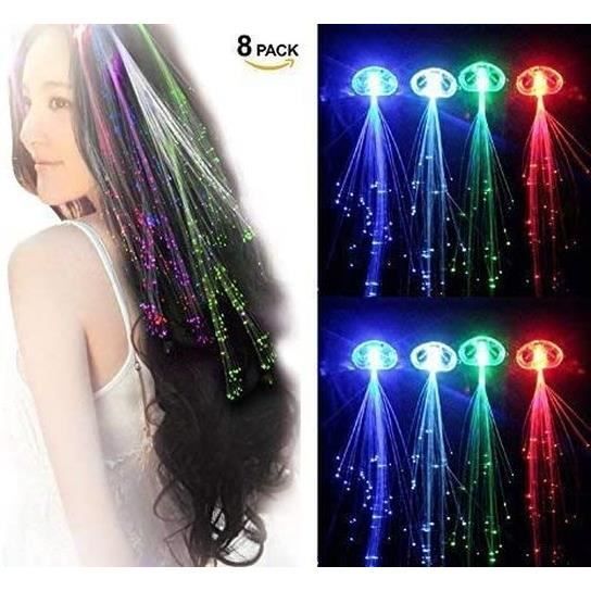 Monaldy 8 Paquet LED Cheveux Extensions Multicolore Changeant Clignotant Illumine Clips Fête Barre Danse Fournitures