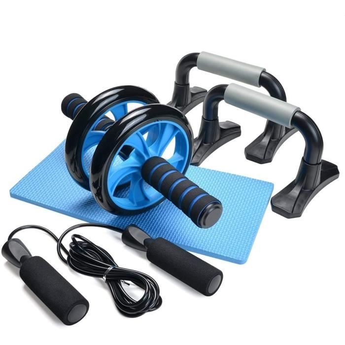Appareils de Fitness 5 en 1 Roue Abdominale + Poigneacutee de Pompe + Corde agrave Sauter + Tapis pour Genou + Sac de Transport Ki