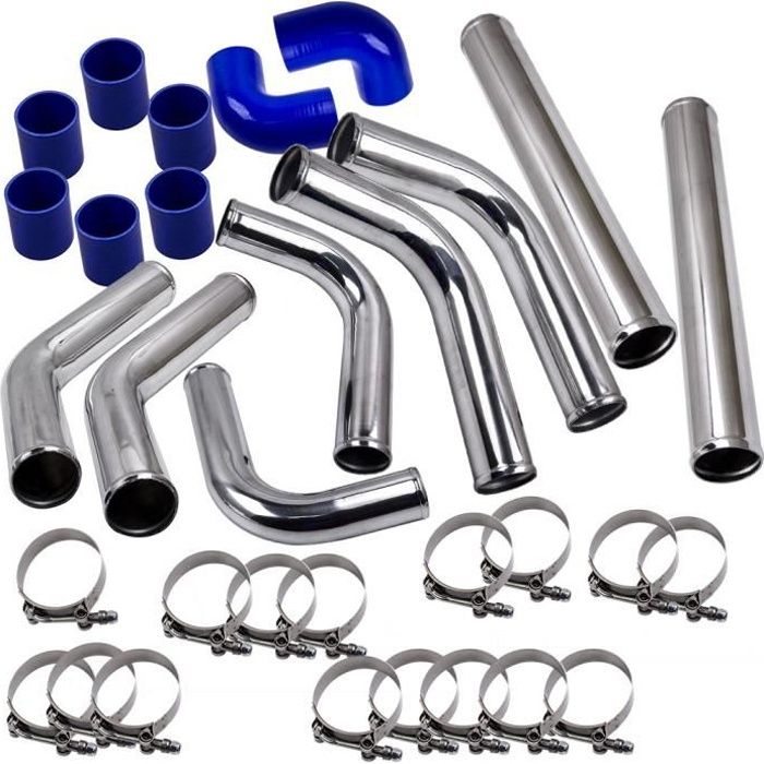 Universal 2.5 Aluminum Turbo Intercooler Piping Pipe Kit & Clamp Chrome for AUDI Cdiscount Auto