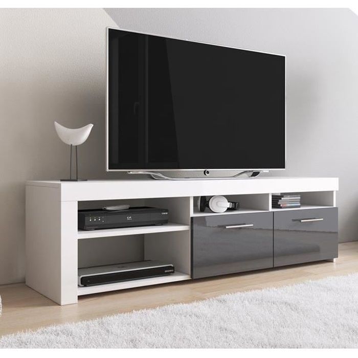 Meuble TV modèle Clio (140x40cm) couleur blanc et gris