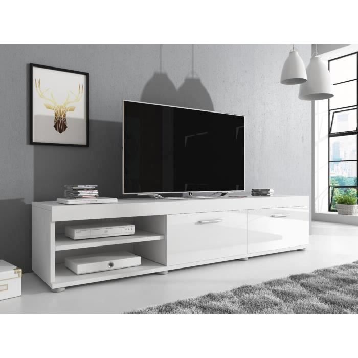 e-Com Meuble TV Elsa - 140 cm - Mat Blanc et Blanc Brillant