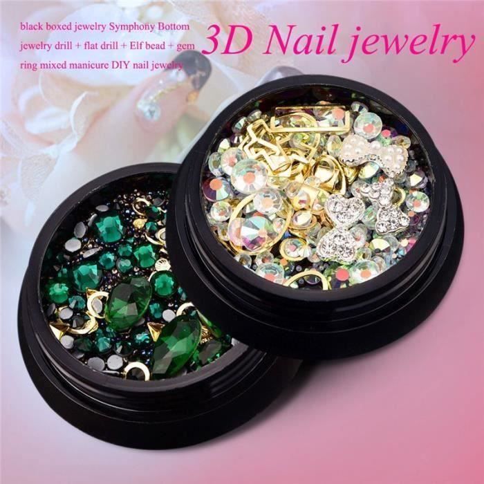 2 Boîte 3D Nail Bijoux Coloré Acrylique Pointe Diamant Plat Bijou Pierre Nail Strass Manucure DIY Nail Art Décoration LIJFK3151