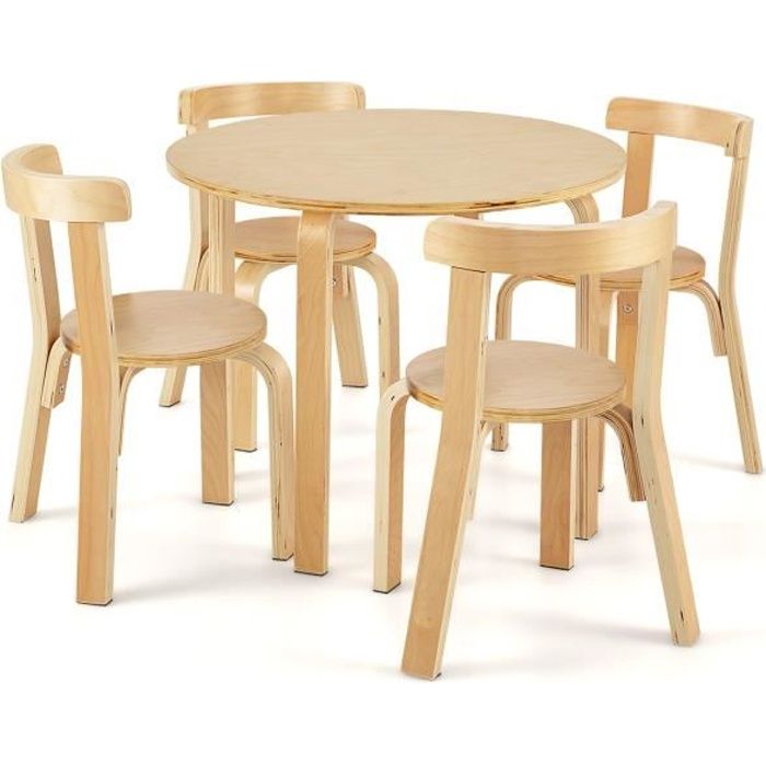 DREAMADE Table d'Enfant Ronde avec 4 Chaises pour Enfants 4 Ans+, Style Scandinave, Meubles pour Jouer, Dessiner, Lire, Naturel