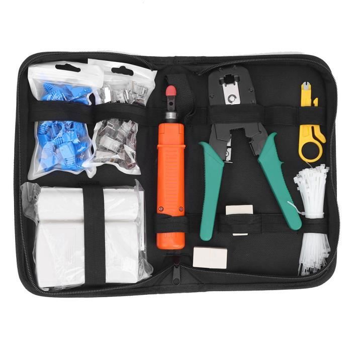 EJ.life outil de réparation réseau 9 pièces Kit d'outils de réparation réseau Sertisseuse de câble testeur de câble Kit de