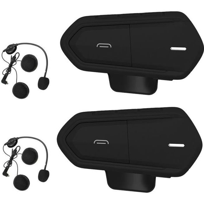 2 Pcs Intercom Moto Bluetooth, QTBE6 Kit Oreillette Bluetooth Casque Moto Interphone Main Libre Noir