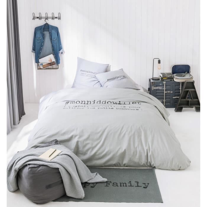 TODAY Parure de couette coton Mon Nid Douillet - 220 x 240 cm - Gris clair