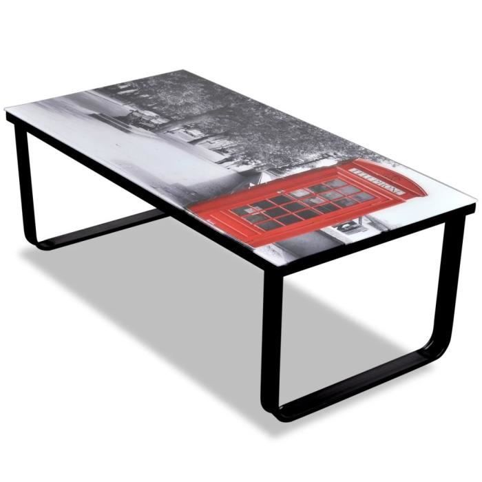 Table basse en verre Design cabine téléphonique Multicolore