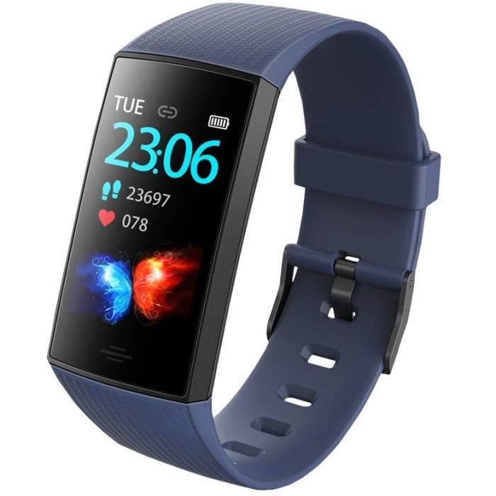 WEE'PLUG Bracelet connecté SB18+ - Multisports - Cardio au poignet - Bluetooth - Waterproof - Bleu foncé