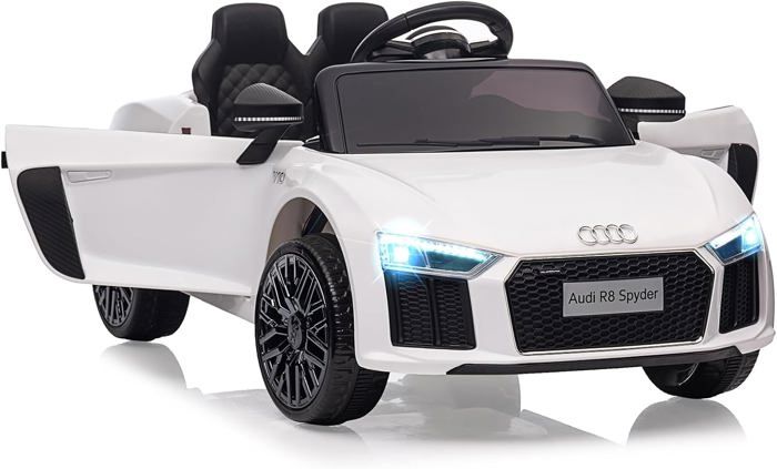 Voiture Electrique Enfants Audi R8 Spyder Con Licenza 12V Véhicule Enfant Avec Suspension, 3 Vitesses, LED, Klaxon -Blanc